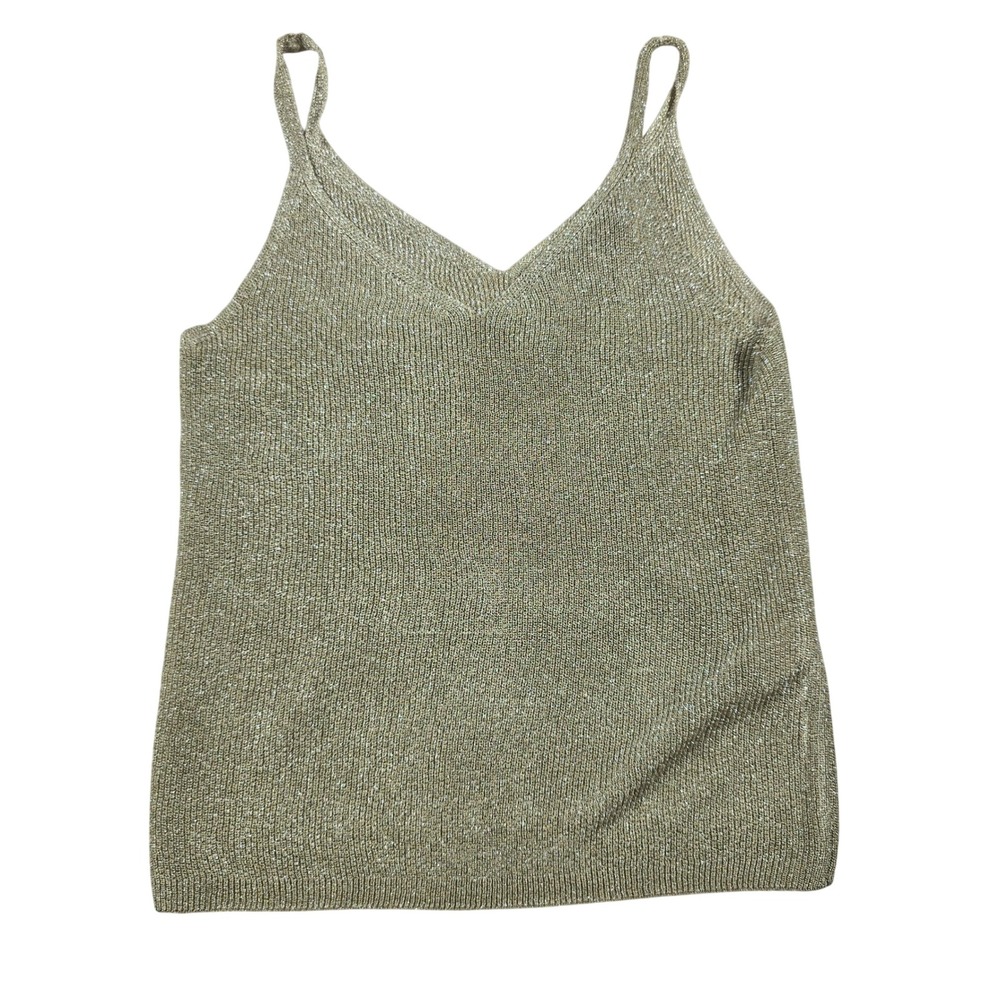 Primark Knit Camisole Women XS Gold Metallic V-Neck Shimmer Strappy